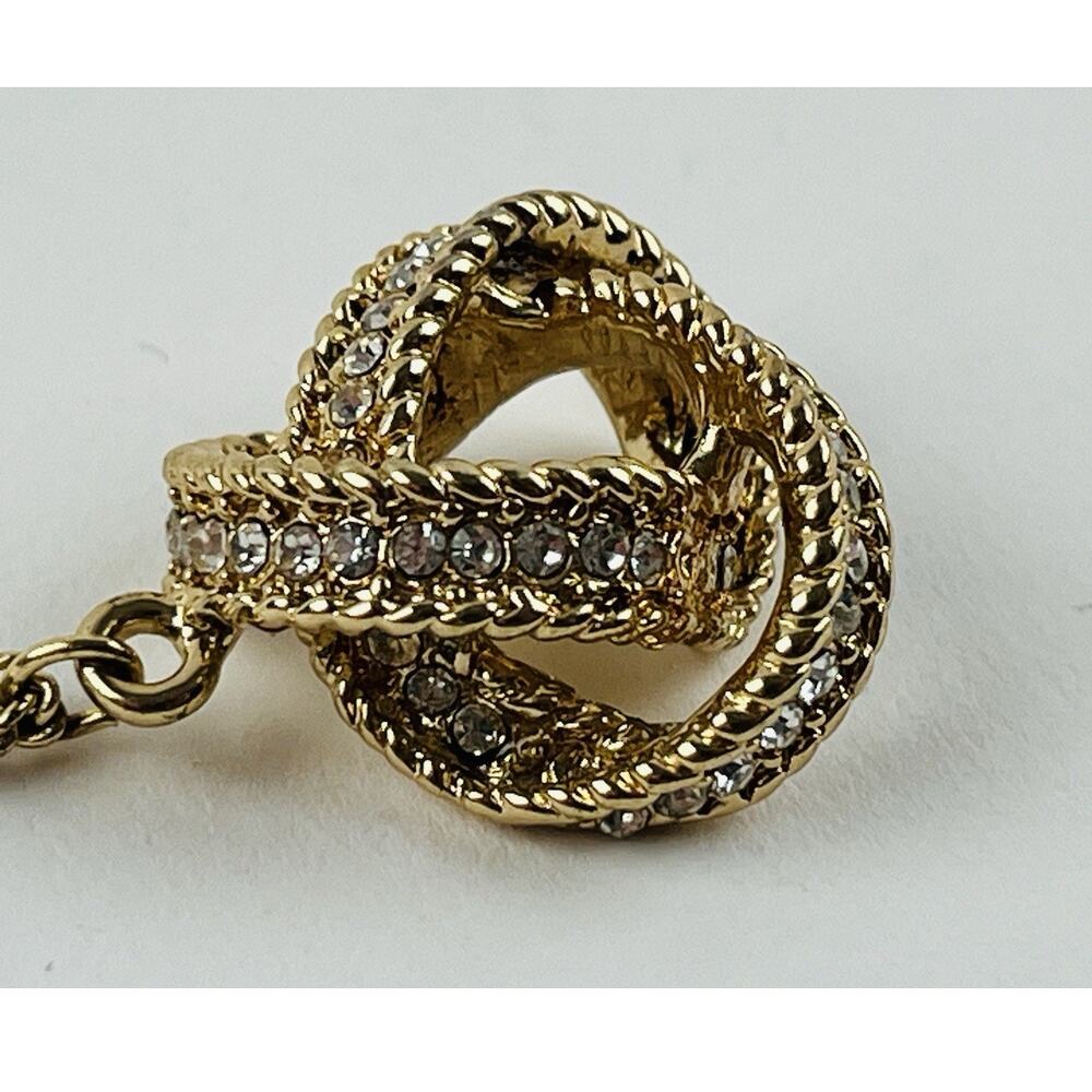 Tahari Goldtone Knotted Chain Necklace Pendant Rhinestones Rope Braided 3 Strand - Picture 5 of 16